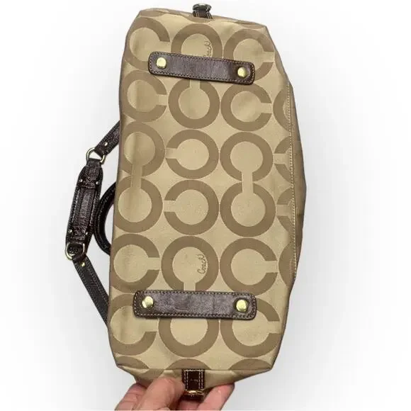 Coach Op Art Large Sabrina H0826-12943 Khaki Sateen/Leather Satchel Bag - Picture 5 of 10